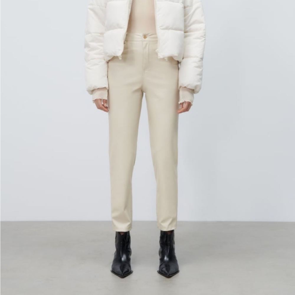 Zara Faux Leather Mom Fit Pants - Ecru 4387/032 and Dark Camel 4387/032